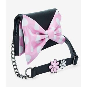 Loungefly Disney Minnie Mouse Pink Flower Bow Polka Dot Crossbody Bag Wristlet